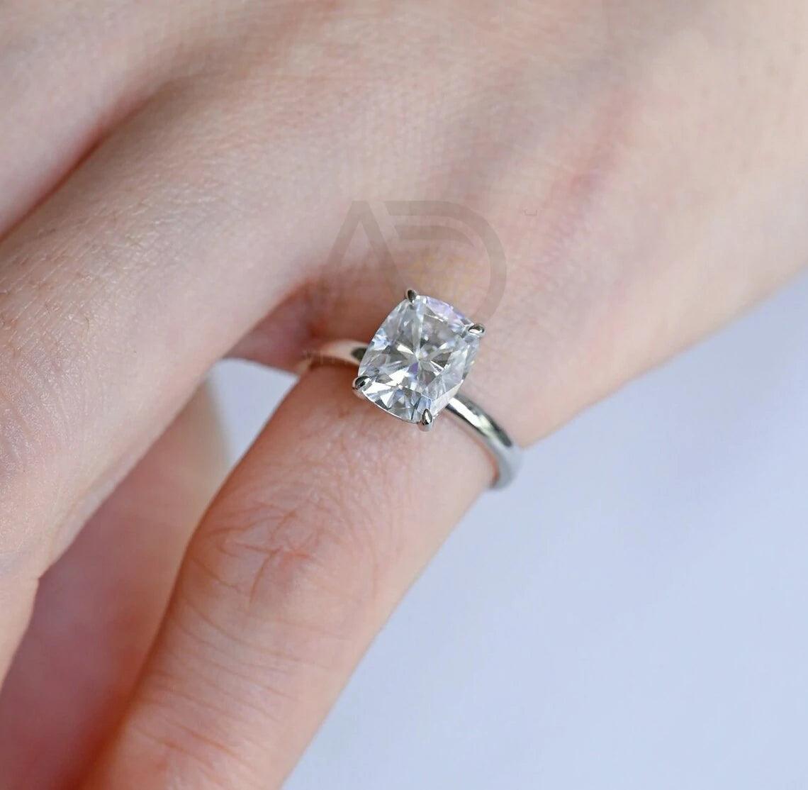 Solitaire elongated cushion cut moissanite engagement ring, Promise ring, Real gold anniversary classic cushion shape wedding ring, 10K gold ring, 14K gold ring, 18K gold ring, Cushion cut moissanite ring, Anniversary ring, Wedding band.