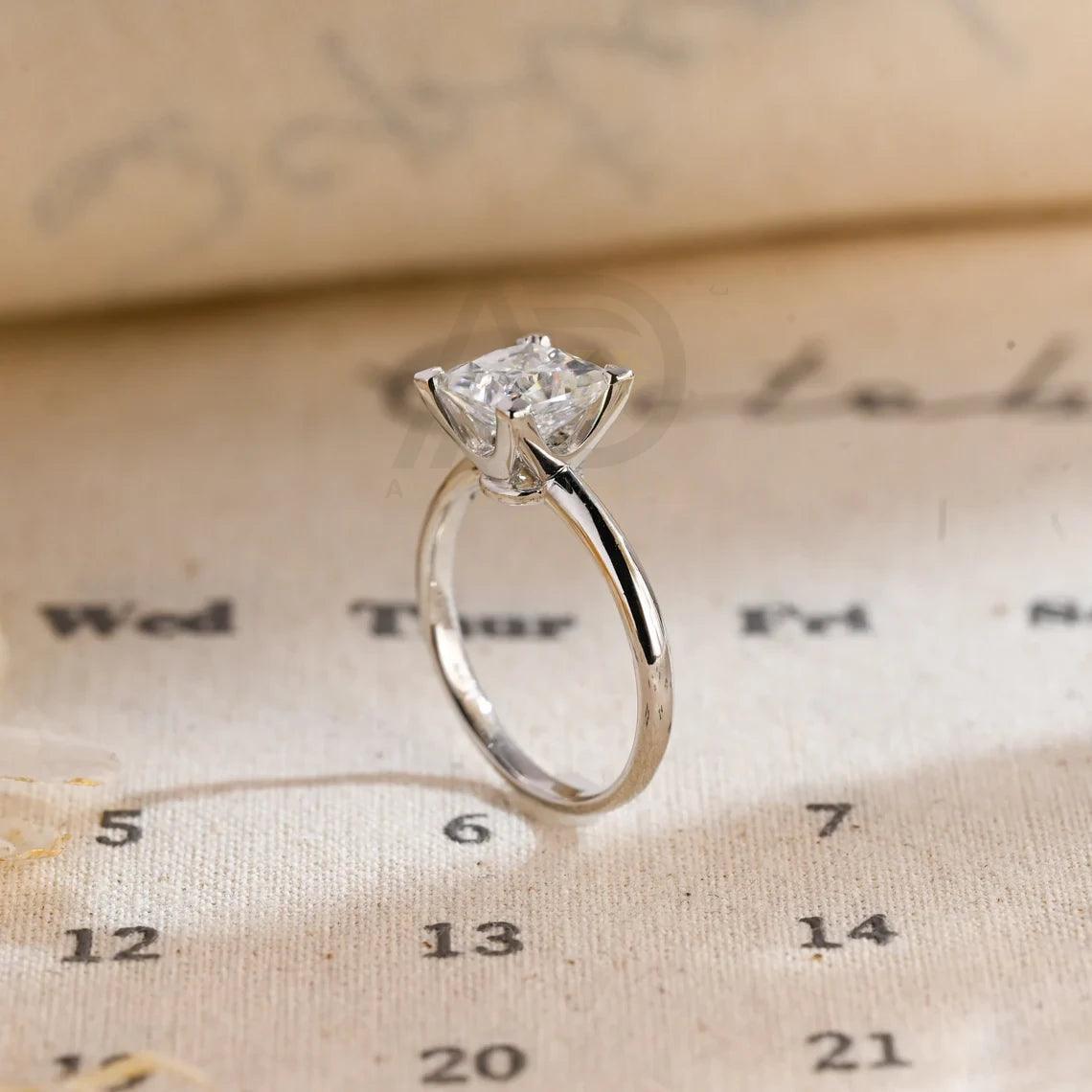 Solitaire princess cut moissanite engagement ring, Dainty classic knife edge promise ring, Handmade ring, Anniversary gift for woman wife, Princess cut moissanite ring, Classic promise ring, Anniversary jewelry, Bridal ring.