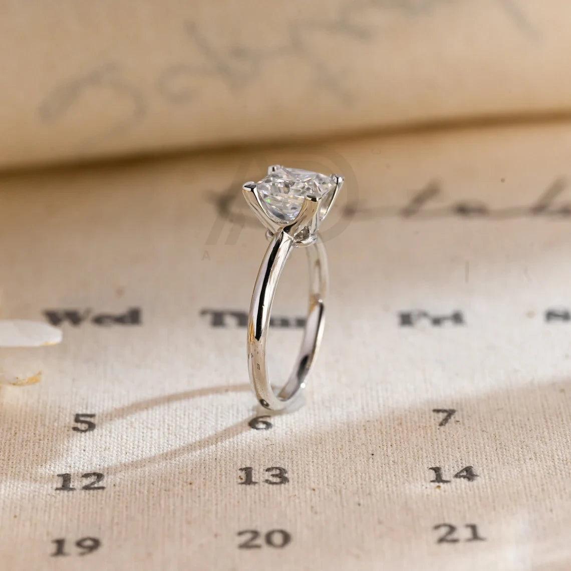 Solitaire princess cut moissanite engagement ring, Dainty classic knife edge promise ring, Handmade ring, Anniversary gift for woman wife, Princess cut moissanite ring, Classic promise ring, Anniversary jewelry, Bridal ring.