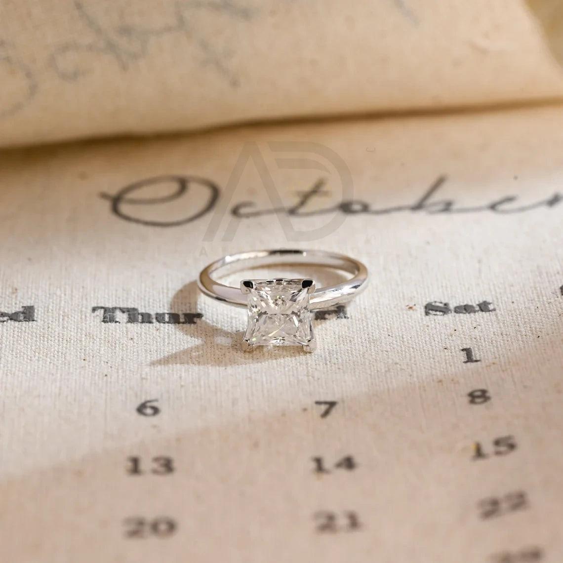 Solitaire princess cut moissanite engagement ring, Dainty classic knife edge promise ring, Handmade ring, Anniversary gift for woman wife, Princess cut moissanite ring, Classic promise ring, Anniversary jewelry, Bridal ring.