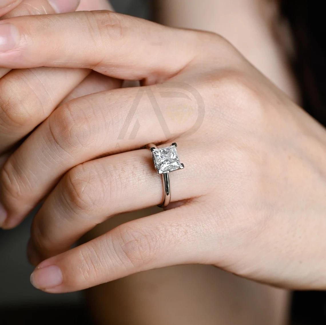 Solitaire princess cut moissanite engagement ring, Dainty classic knife edge promise ring, Handmade ring, Anniversary gift for woman wife, Princess cut moissanite ring, Classic promise ring, Anniversary jewelry, Bridal ring.