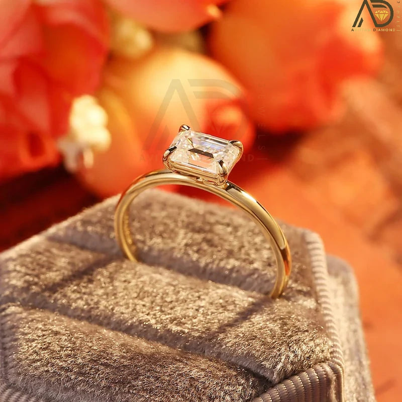Solitaire Emerald Cut Moissanite Ring