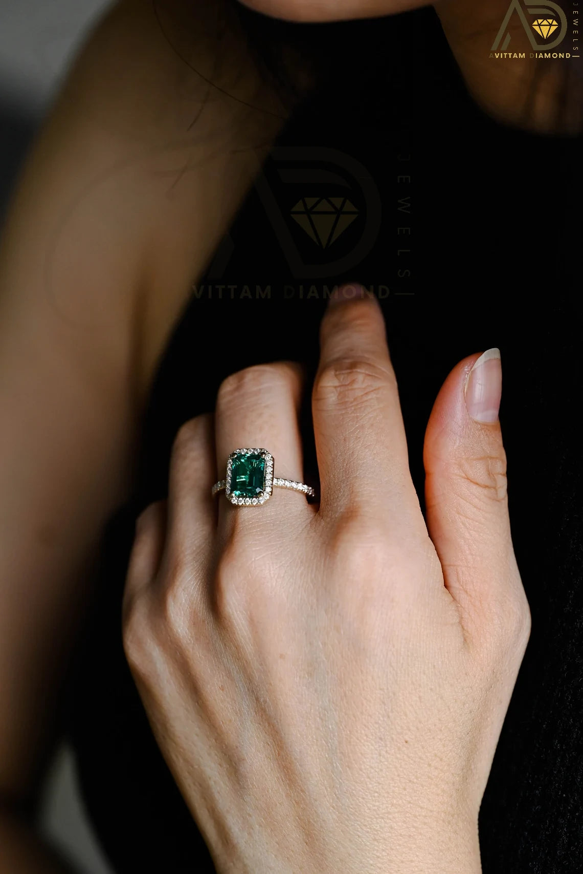 Moissanite Emerald Band | Elegant Gold Promise Ring | Stylish Solid Gold Jewelry