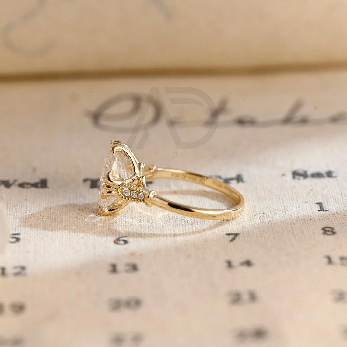 Cushion Moissanite Engagement Ring, Solid Gold Vintage Ring, Cushion Cut Wedding Ring, Special Anniversary Rings for Wife, Gold Travel Rings, Engagement Ring, Vintage Ring, Wedding Ring, Anniversary Rings, Wife's Jewelry, Travel-inspired Rings, Moissanite Ring, Solid Gold Ring, Vintage Style Ring, Anniversary Gift.