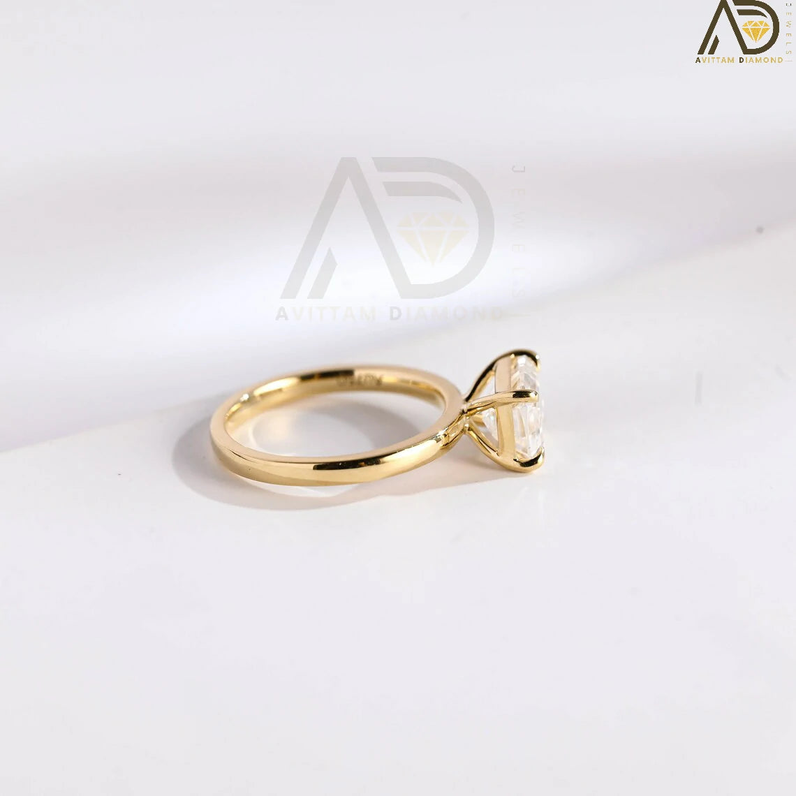 Stylish Gold Promise Ring | Thanksgiving Jewelry Gift | Emerald Cut Moissanite Band
