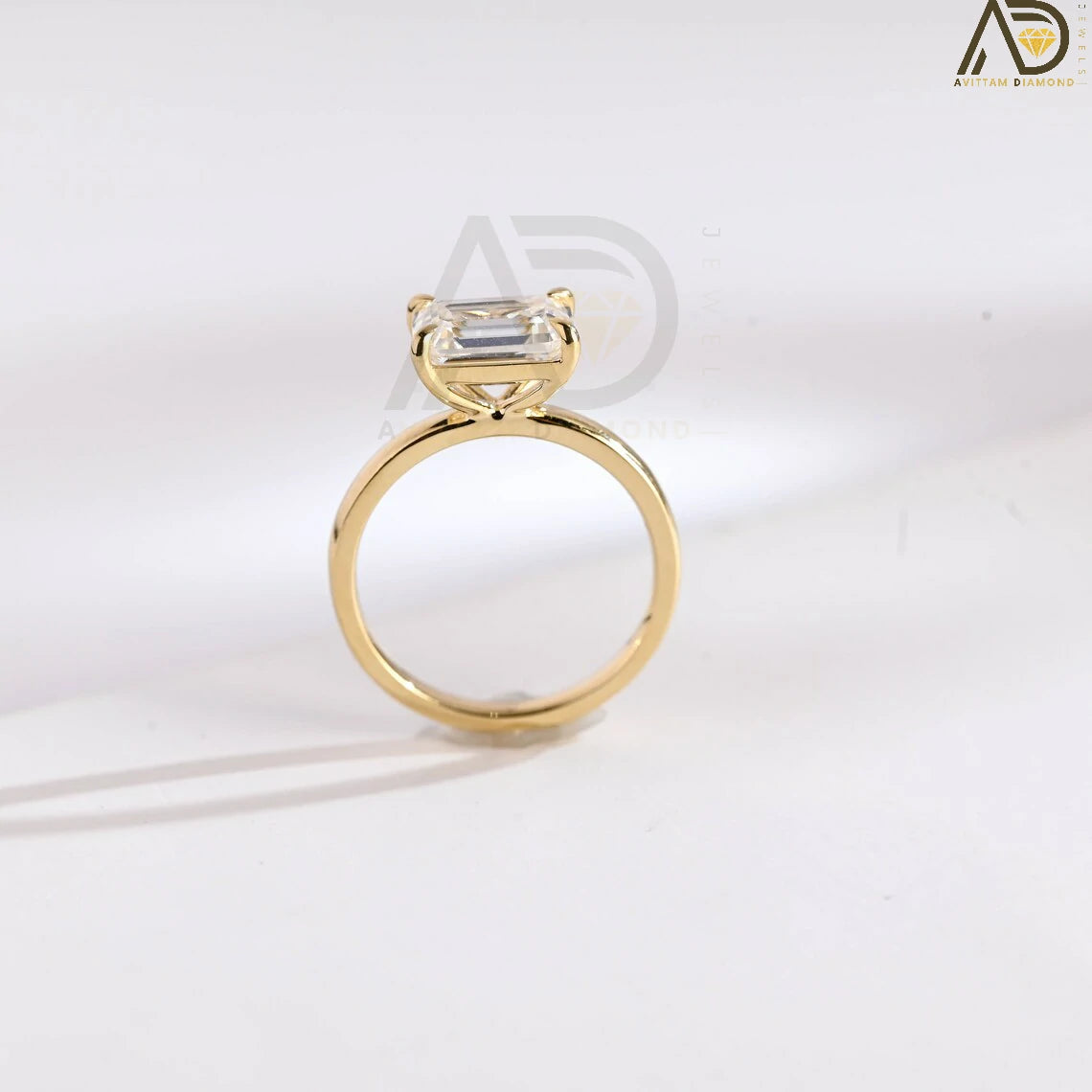 Handmade Emerald Cut Ring | Unique Moissanite Engagement Ring | Minimalist Gold Moissanite Ring