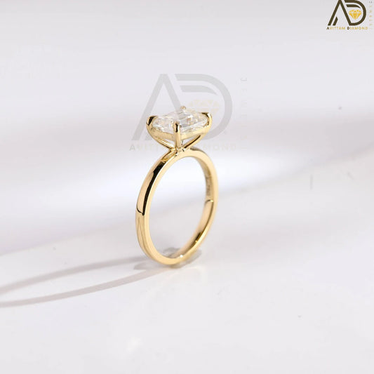 14K Gold Moissanite Ring | East-West Emerald Cut Ring | Moissanite Engagement Band