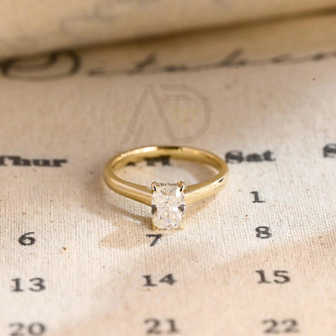 Elongated Crushed Ice Cut Cushion Moissanite Engagement Ring, Solid Gold Hidden-Halo Cushion Cut Moissanite Wedding Ring, Anniversary Gift, Elongated Cushion Moissanite Ring, Crushed Ice Moissanite Ring, Solid Gold Wedding Band, Hidden-Halo Moissanite Ring, Anniversary Ring, Engagement Ring, Cushion Cut Moissanite Ring, Wedding Ring, Cushion Moissanite Ring, Gold Anniversary Band, Hidden-Halo Engagement Ring, Anniversary Jewelry