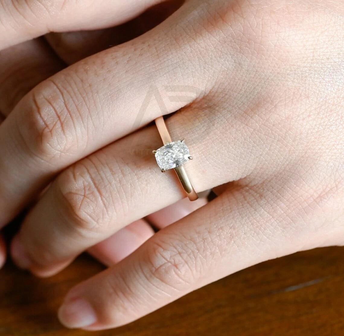 Elongated Crushed Ice Cut Cushion Moissanite Engagement Ring, Solid Gold Hidden-Halo Cushion Cut Moissanite Wedding Ring, Anniversary Gift, Elongated Cushion Moissanite Ring, Crushed Ice Moissanite Ring, Solid Gold Wedding Band, Hidden-Halo Moissanite Ring, Anniversary Ring, Engagement Ring, Cushion Cut Moissanite Ring, Wedding Ring, Cushion Moissanite Ring, Gold Anniversary Band, Hidden-Halo Engagement Ring, Anniversary Jewelry