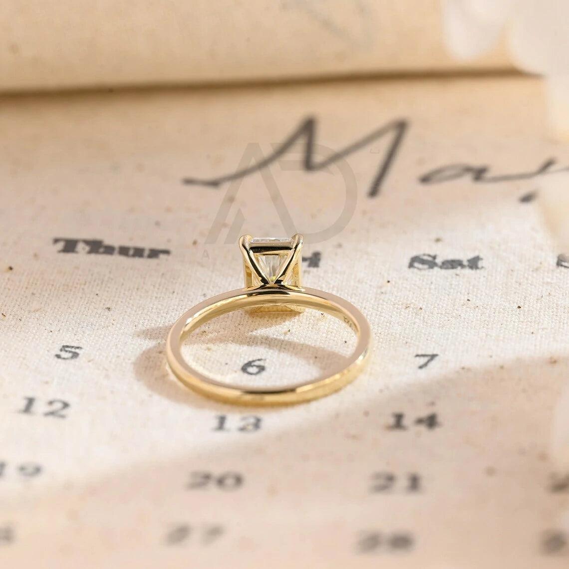 Radiant Cut Solitaire Moissanite Engagement Ring, Solid Gold Low Profile Promise Ring, Anniversary Gift for Women, Women's Moissanite Ring, Customizable Fine Jewelry, Unique Anniversary Gift, Luxurious Symbol of Love, Timeless Elegance, Romantic Anniversary Jewelry