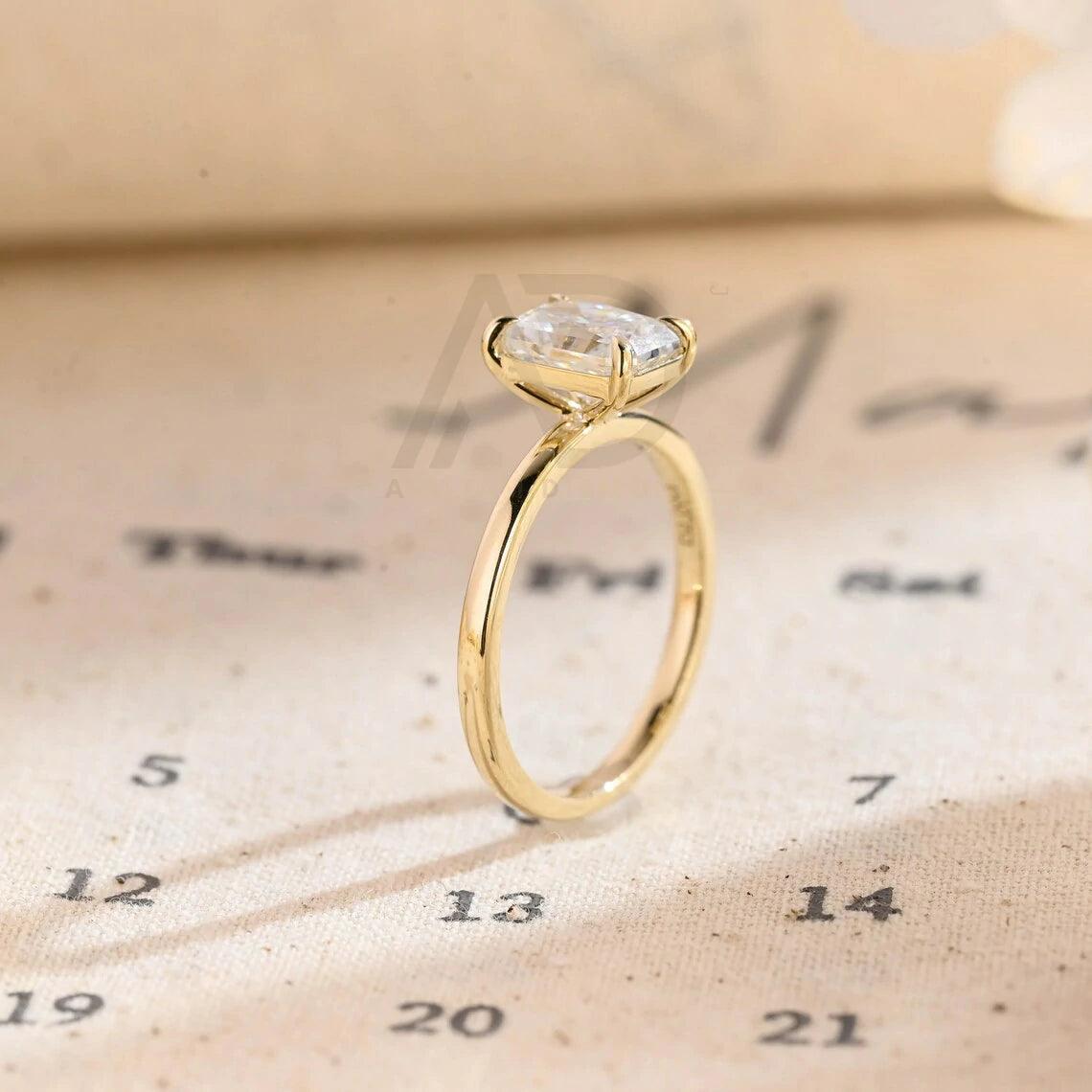Radiant Cut Solitaire Moissanite Engagement Ring, Solid Gold Low Profile Promise Ring, Anniversary Gift for Women, Women's Moissanite Ring, Customizable Fine Jewelry, Unique Anniversary Gift, Luxurious Symbol of Love, Timeless Elegance, Romantic Anniversary Jewelry