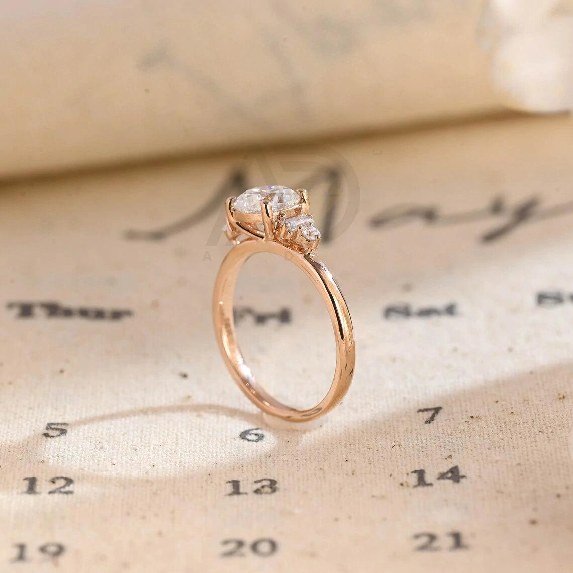 Three Stone Cushion Cut Moissanite Engagement Ring, 10K/14K/18K Solid Gold Promise Ring, Customizable Engagement Ring, Anniversary Ring Gift