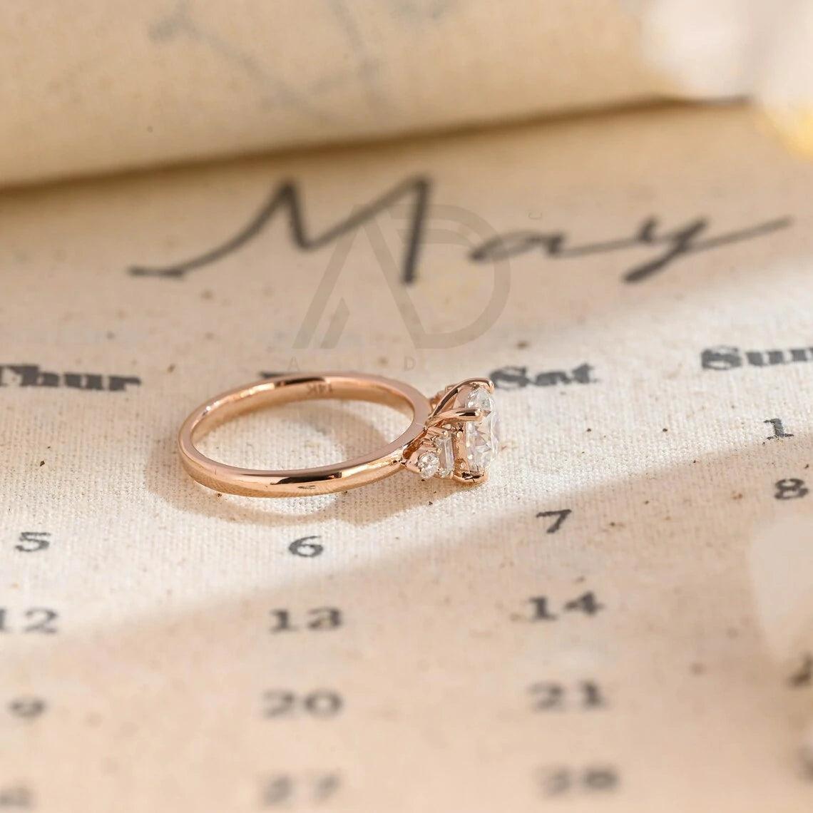 Three Stone Cushion Cut Moissanite Engagement Ring, 10K/14K/18K Solid Gold Promise Ring, Customizable Engagement Ring, Anniversary Ring Gift