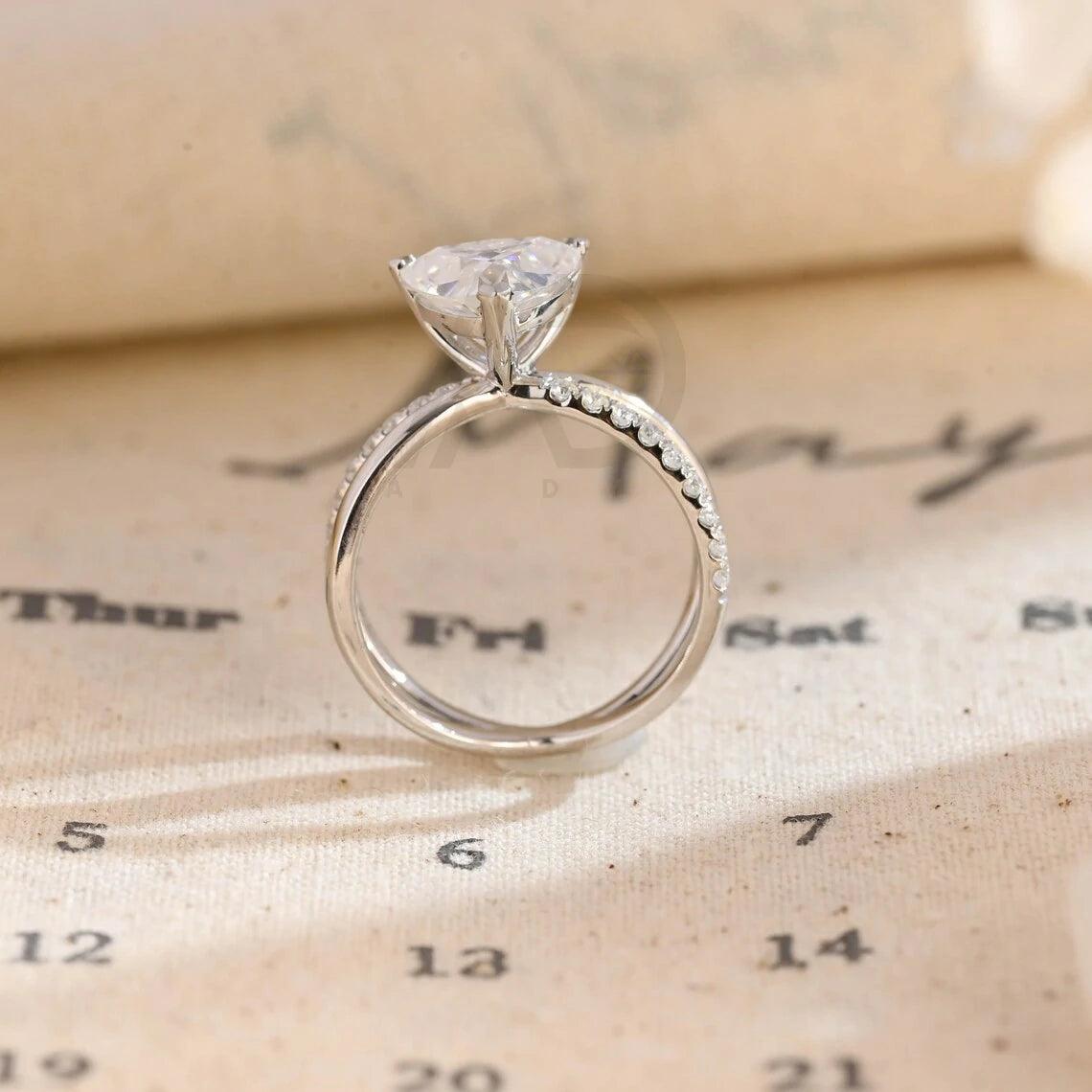 Split shank trilliant cut half pave moissanite engagement ring, Solid gold cross band trillion cut moissanite wedding ring, Anniversary gift, Trilliant cut moissanite ring, Half pave moissanite ring, Solid gold wedding band.