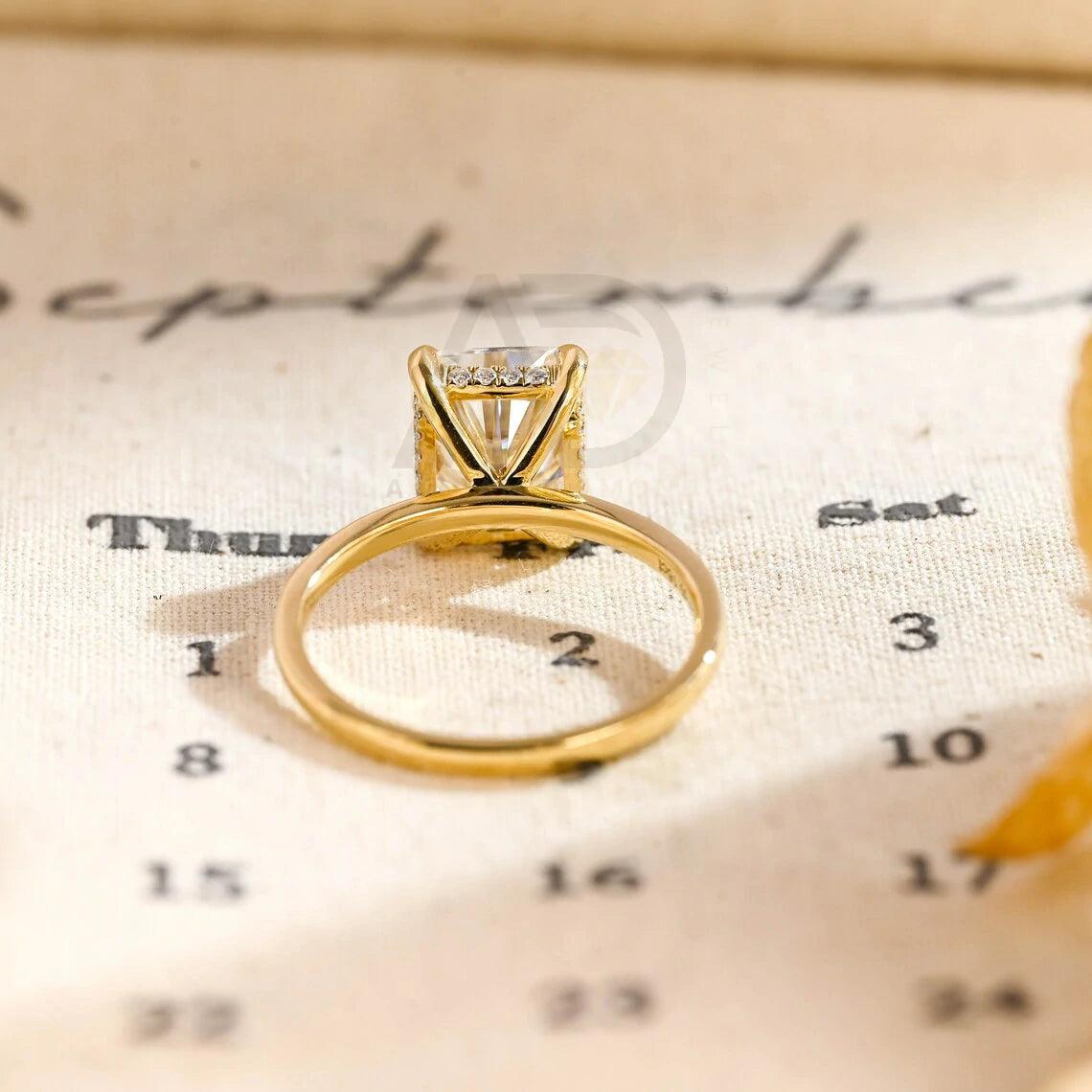 Solid gold radiant moissanite wedding ring, Promise ring, Hidden-halo radiant engagement ring for women, Solitaire anniversary ring for wife, Radiant moissanite ring, Wedding band, Anniversary gift, Bridal jewelry, Solitaire promise ring.