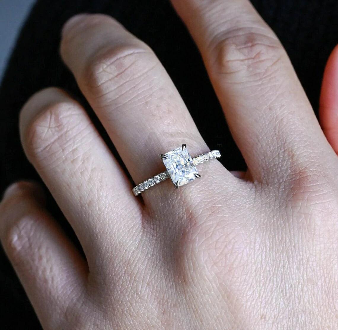 High Cathedral Setting Radiant Moissanite Cathedral Ring – Pavé