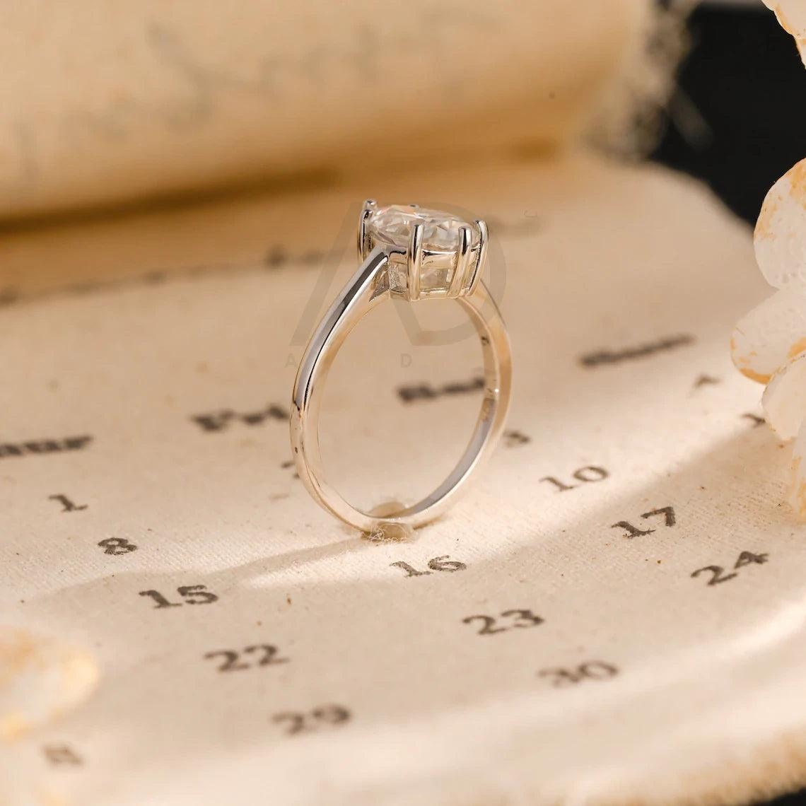 Solitaire pear cut moissanite engagement ring, Solid gold minimalist style promise ring wedding ring, Anniversary gift for her, Pear cut moissanite ring, Minimalist wedding band, Anniversary jewelry, Bridal ring set.