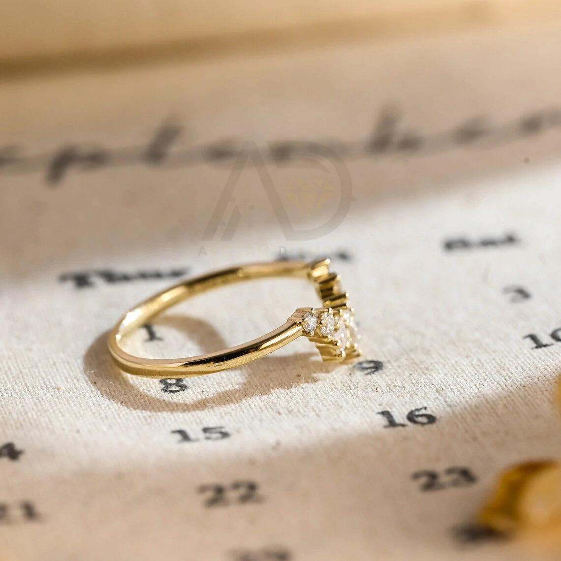 Marquise cut moissanite curved wedding band, Solid gold curved bridal stacking band, Matching marquise cut moissanite band, Wedding band for her, Bridal jewelry, Curved wedding ring, Moissanite stacking band, Marquise cut jewelry, Solid gold bridal band, Curved wedding band, Stacking ring set, Bridal stacking band, Anniversary gift for her, Women's wedding band, Gold marquise band