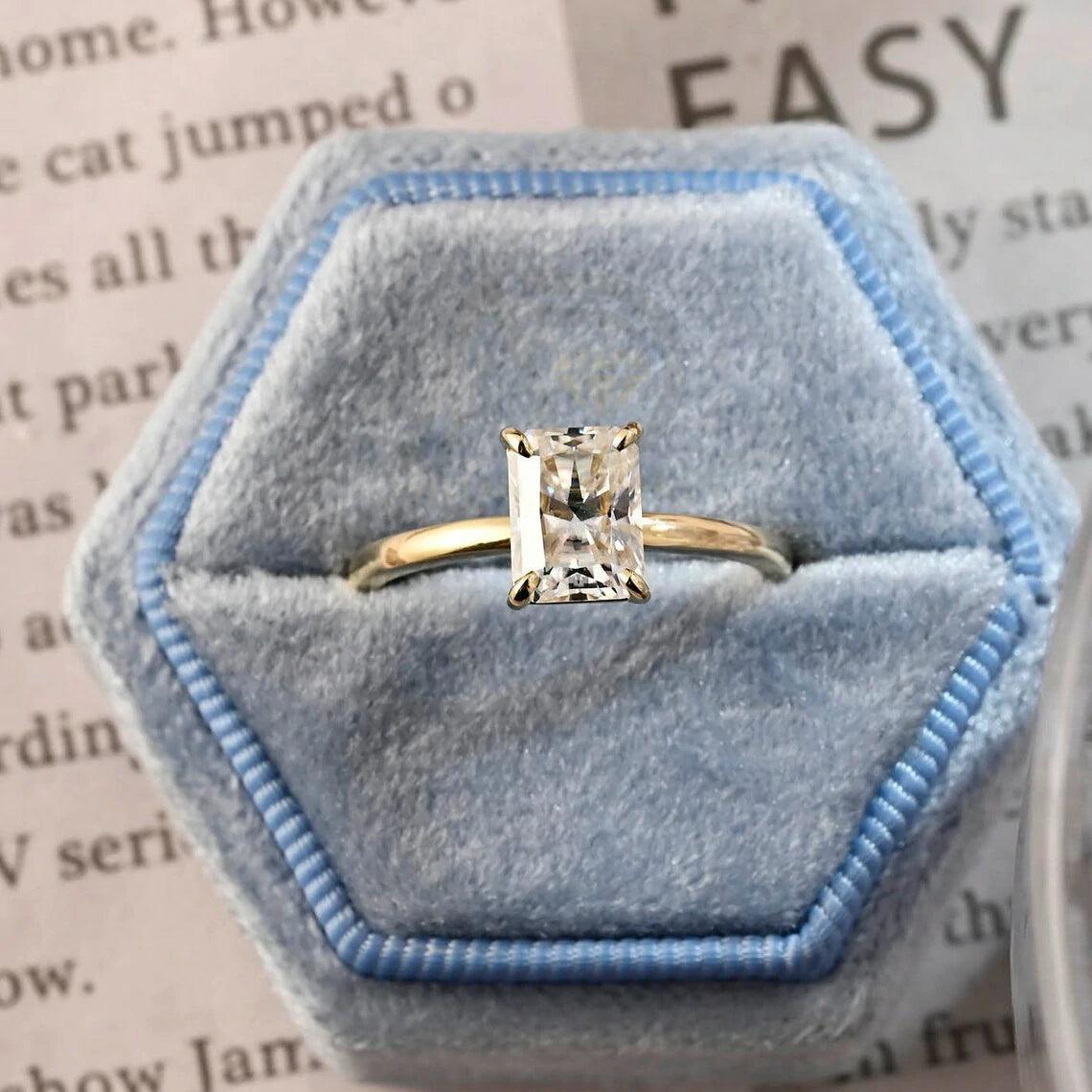 Solitaire radiant moissanite engagement ring, Customizable anniversary gifts, Moissanite solid gold ring, Radiant wedding ring for women wife, Radiant moissanite ring, Anniversary jewelry, Bridal ring, Customizable wedding band.