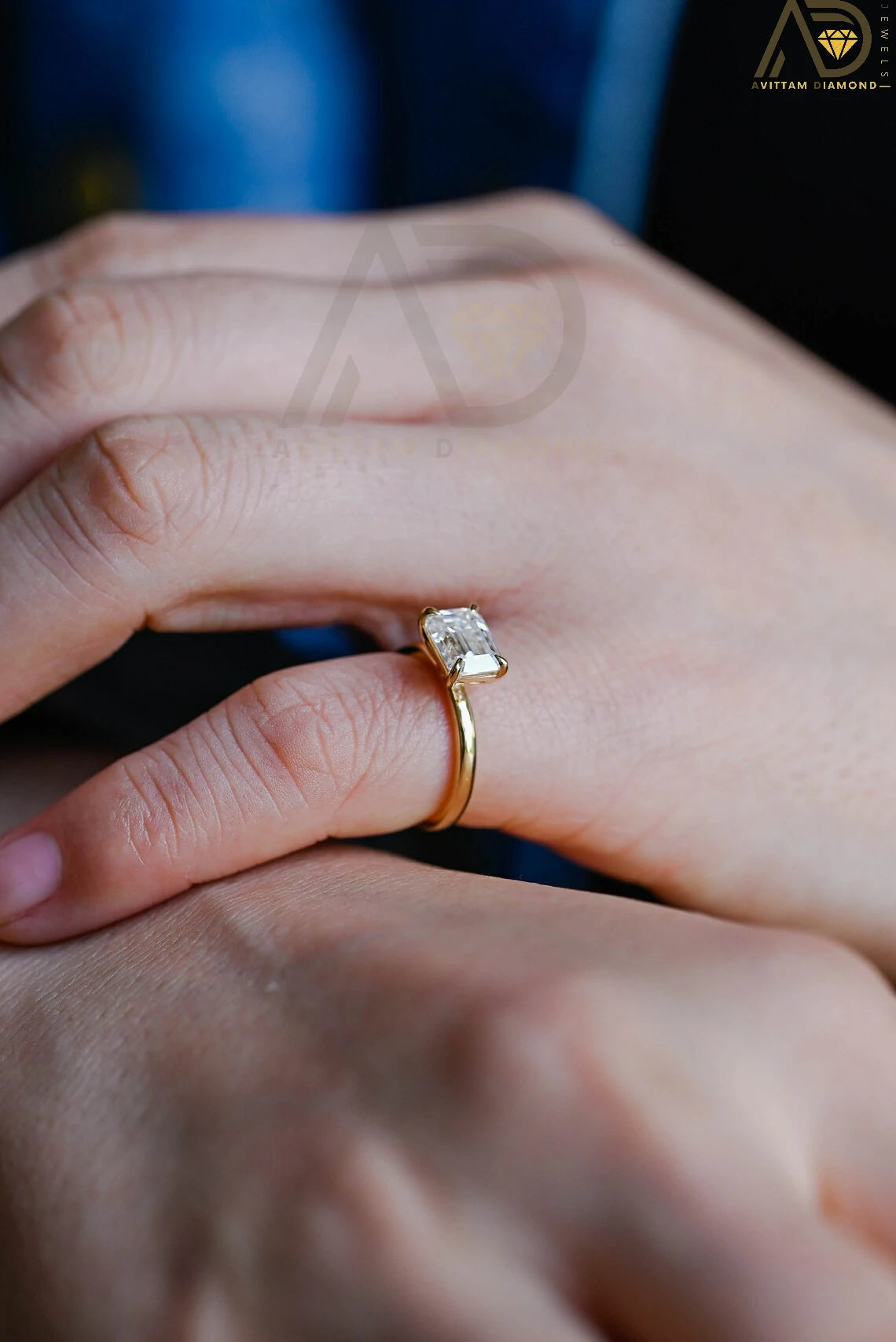 Emerald Cut Moissanite Jewelry | Luxury Thanksgiving Gift | Yellow Gold Bridal Ring