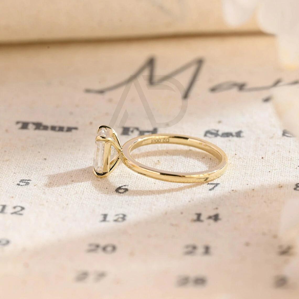 Radiant Cut Solitaire Moissanite Engagement Ring, Solid Gold Low Profile Promise Ring, Anniversary Gift for Women, Women's Moissanite Ring, Customizable Fine Jewelry, Unique Anniversary Gift, Luxurious Symbol of Love, Timeless Elegance, Romantic Anniversary Jewelry