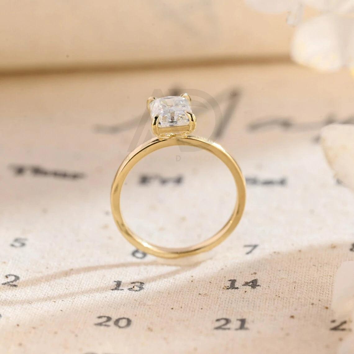 Radiant Cut Solitaire Moissanite Engagement Ring, Solid Gold Low Profile Promise Ring, Anniversary Gift for Women, Women's Moissanite Ring, Customizable Fine Jewelry, Unique Anniversary Gift, Luxurious Symbol of Love, Timeless Elegance, Romantic Anniversary Jewelry