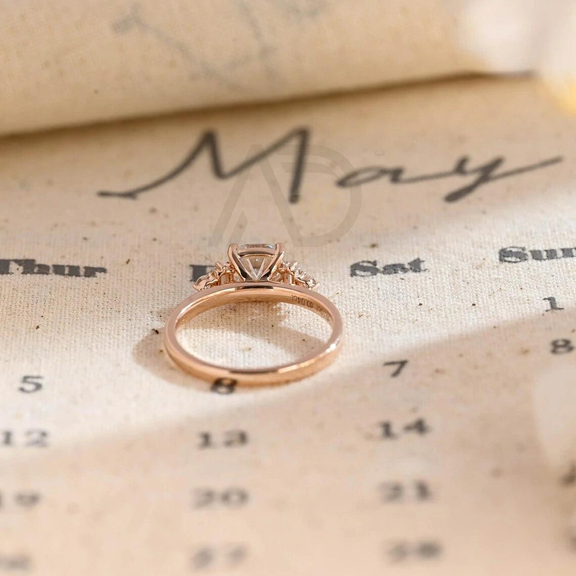 Three Stone Cushion Cut Moissanite Engagement Ring, 10K/14K/18K Solid Gold Promise Ring, Customizable Engagement Ring, Anniversary Ring Gift