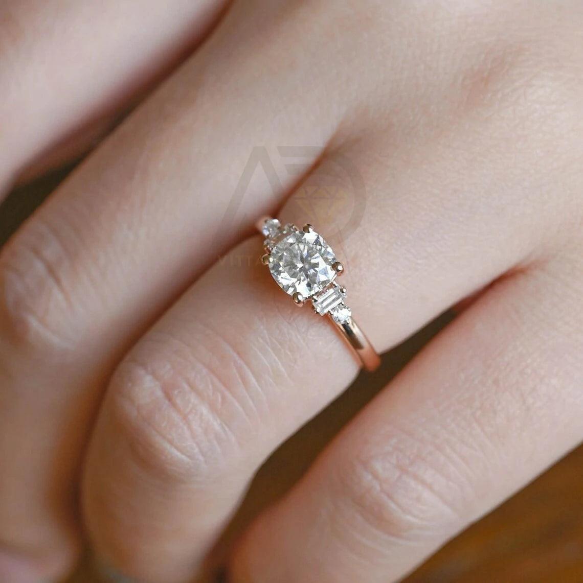 Three Stone Cushion Cut Moissanite Engagement Ring, 10K/14K/18K Solid Gold Promise Ring, Customizable Engagement Ring, Anniversary Ring Gift