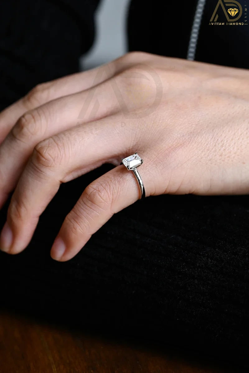Simple Emerald Cut Moissanite Ring