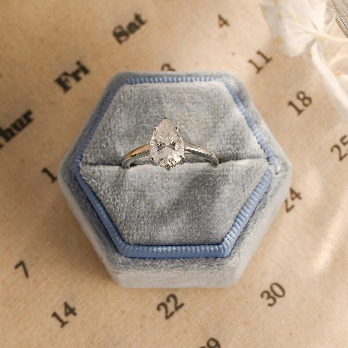 Solitaire pear cut moissanite engagement ring, Solid gold minimalist style promise ring wedding ring, Anniversary gift for her, Pear cut moissanite ring, Minimalist wedding band, Anniversary jewelry, Bridal ring set.