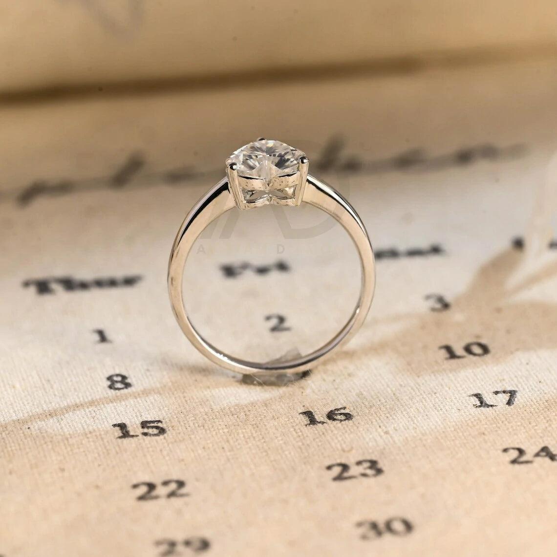 Solitaire heart moissanite engagement ring, Solid gold low profile heart-shaped minimalist wedding ring, Anniversary ring gifts for women, Heart moissanite ring, Minimalist wedding band, Anniversary gifts, Bridal jewelry, Heart-shaped engagement ring.