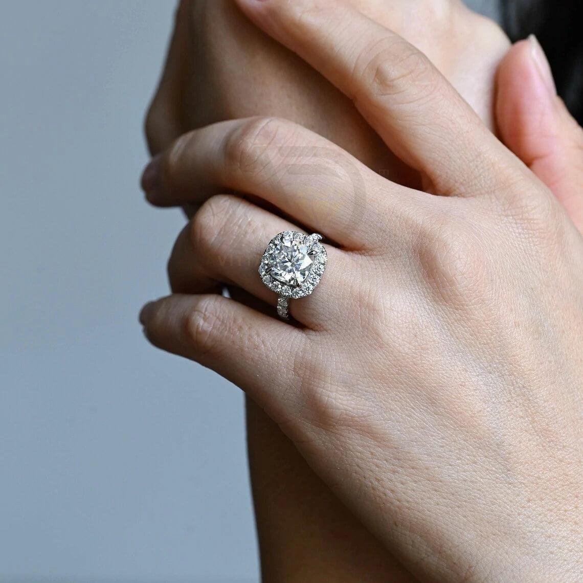 Halo vintage cushion engagement ring, Moissanite engagement ring, Gold cushion wedding ring, Promise ring for her, Anniversary gifts for women, Vintage cushion ring, Halo setting ring, Vintage-inspired jewelry, Cushion cut moissanite, Gold wedding band, Promise ring for wife, Anniversary jewelry, Unique wedding gift, Vintage halo ring, Cushion moissanite ring