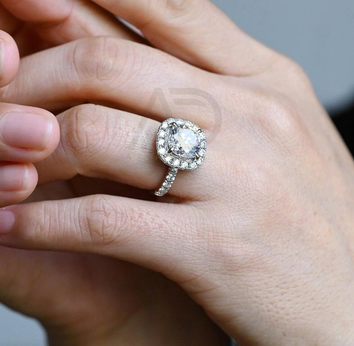 Halo vintage cushion engagement ring, Moissanite engagement ring, Gold cushion wedding ring, Promise ring for her, Anniversary gifts for women, Vintage cushion ring, Halo setting ring, Vintage-inspired jewelry, Cushion cut moissanite, Gold wedding band, Promise ring for wife, Anniversary jewelry, Unique wedding gift, Vintage halo ring, Cushion moissanite ring