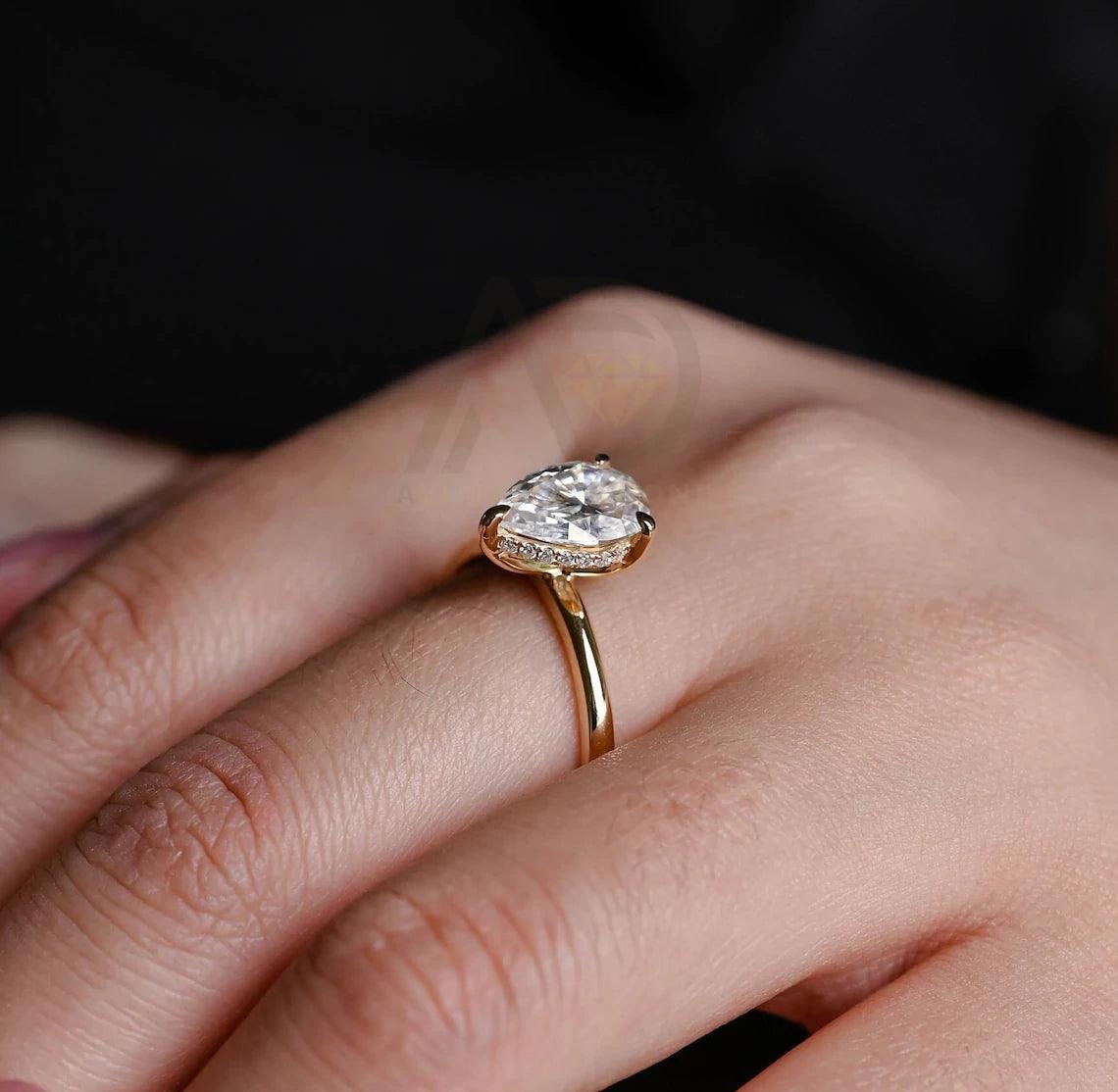 Solitaire pear moissanite engagement ring, Hidden-halo solid gold 3 prong pear wedding ring for wife, Anniversary rings, Valentine's Day gift, Pear moissanite ring, Hidden-halo wedding band, Bridal jewelry, Anniversary gift.