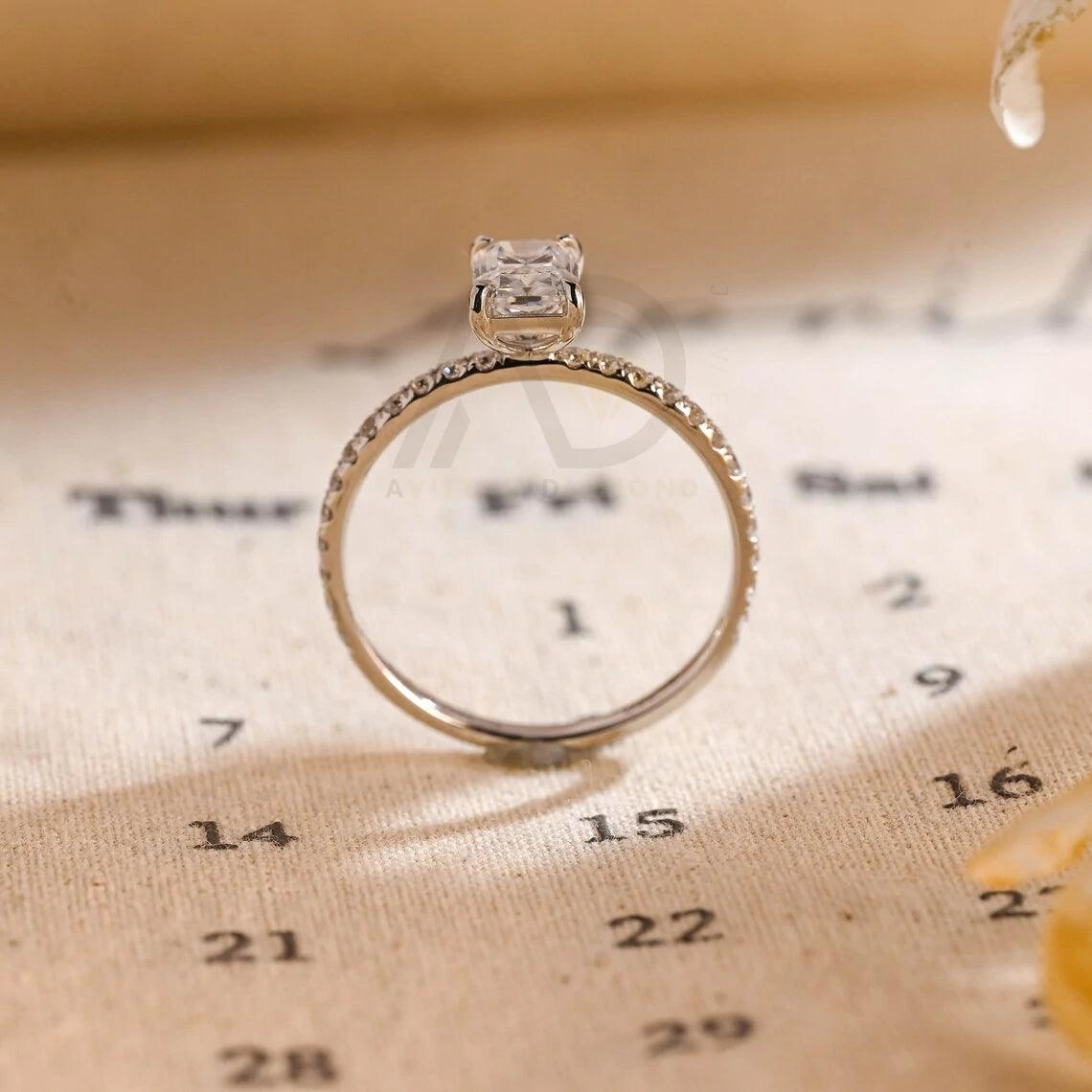 Solid gold radiant moissanite engagement ring, Pave set solitaire radiant wedding ring, Anniversary ring gifts for wife, Rectangle gold ring, Radiant moissanite ring, Solitaire wedding band, Anniversary gifts, Bridal jewelry, Rectangle gold engagement ring, Sparkling moissanite jewelry