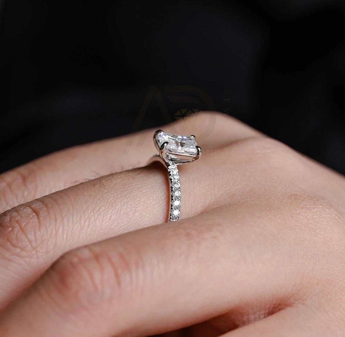 Solid gold radiant moissanite engagement ring, Pave set solitaire radiant wedding ring, Anniversary ring gifts for wife, Rectangle gold ring, Radiant moissanite ring, Solitaire wedding band, Anniversary gifts, Bridal jewelry, Rectangle gold engagement ring, Sparkling moissanite jewelry