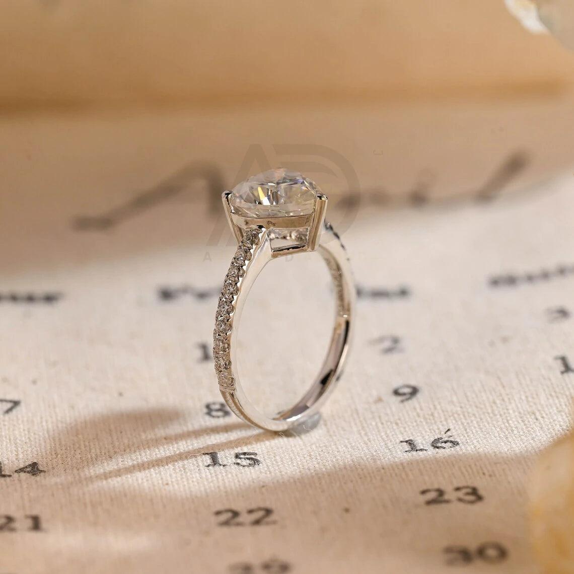Pave Set Heart Moissanite Engagement Ring, Solid Gold Minimalist Heart Wedding Ring, Bridal Ring, Anniversary Ring Gifts for Women, Women's Moissanite Ring, Customizable Fine Jewelry, Unique Anniversary Gift, Luxurious Symbol of Love, Timeless Elegance, Romantic Anniversary Jewelry