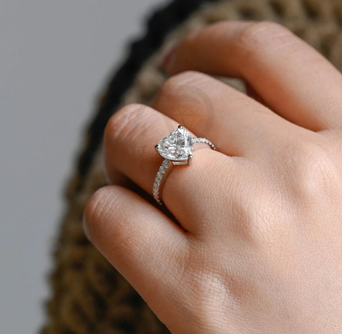 Pave Set Heart Moissanite Engagement Ring, Solid Gold Minimalist Heart Wedding Ring, Bridal Ring, Anniversary Ring Gifts for Women, Women's Moissanite Ring, Customizable Fine Jewelry, Unique Anniversary Gift, Luxurious Symbol of Love, Timeless Elegance, Romantic Anniversary Jewelry