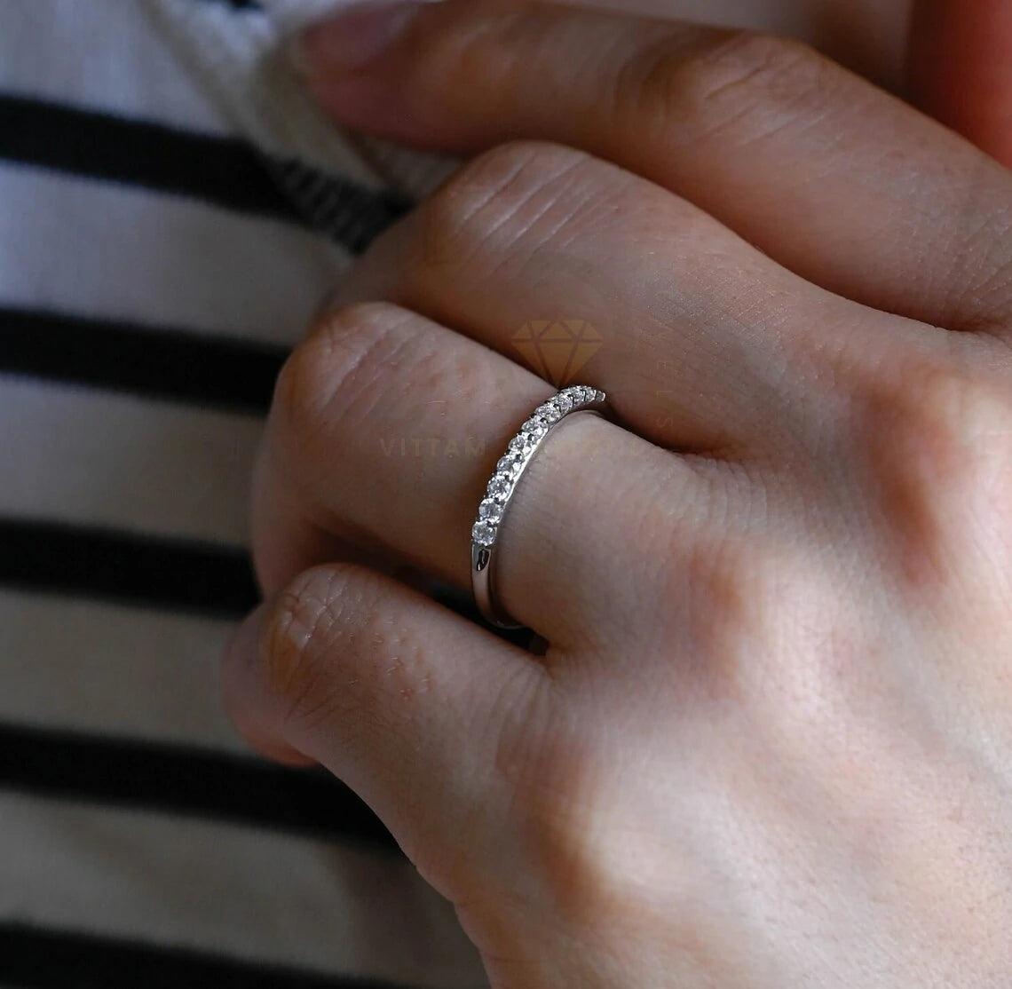 Round Moissanite Wedding Band, Solid Gold Moissanite Bridal Band, Half-Eternity Matching Band, Engagement Ring Anniversary Gifts, Women's Moissanite Ring, Customizable Fine Jewelry, Unique Anniversary Band, Luxurious Symbol of Love, Timeless Elegance, Romantic Anniversary Jewelry
