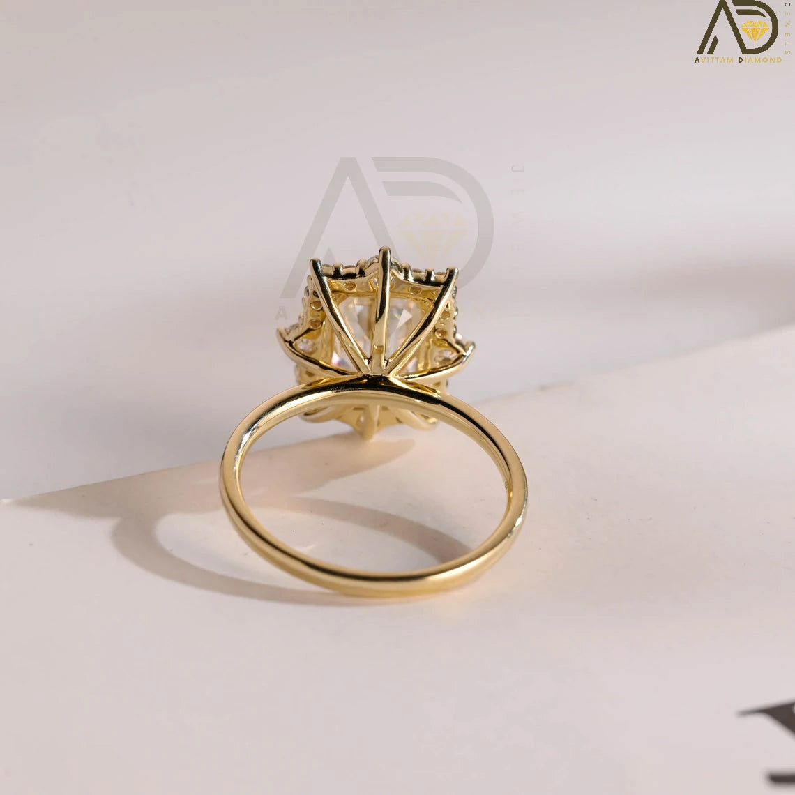 Halo Emerald Cut Moissanite Ring