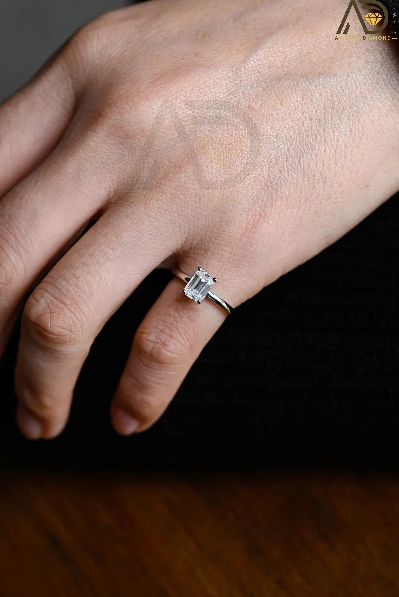 Moissanite Ring with Emerald Cut