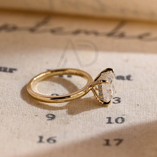 Classic Princess Cut Moissanite Ring with Hidden Halo Detail