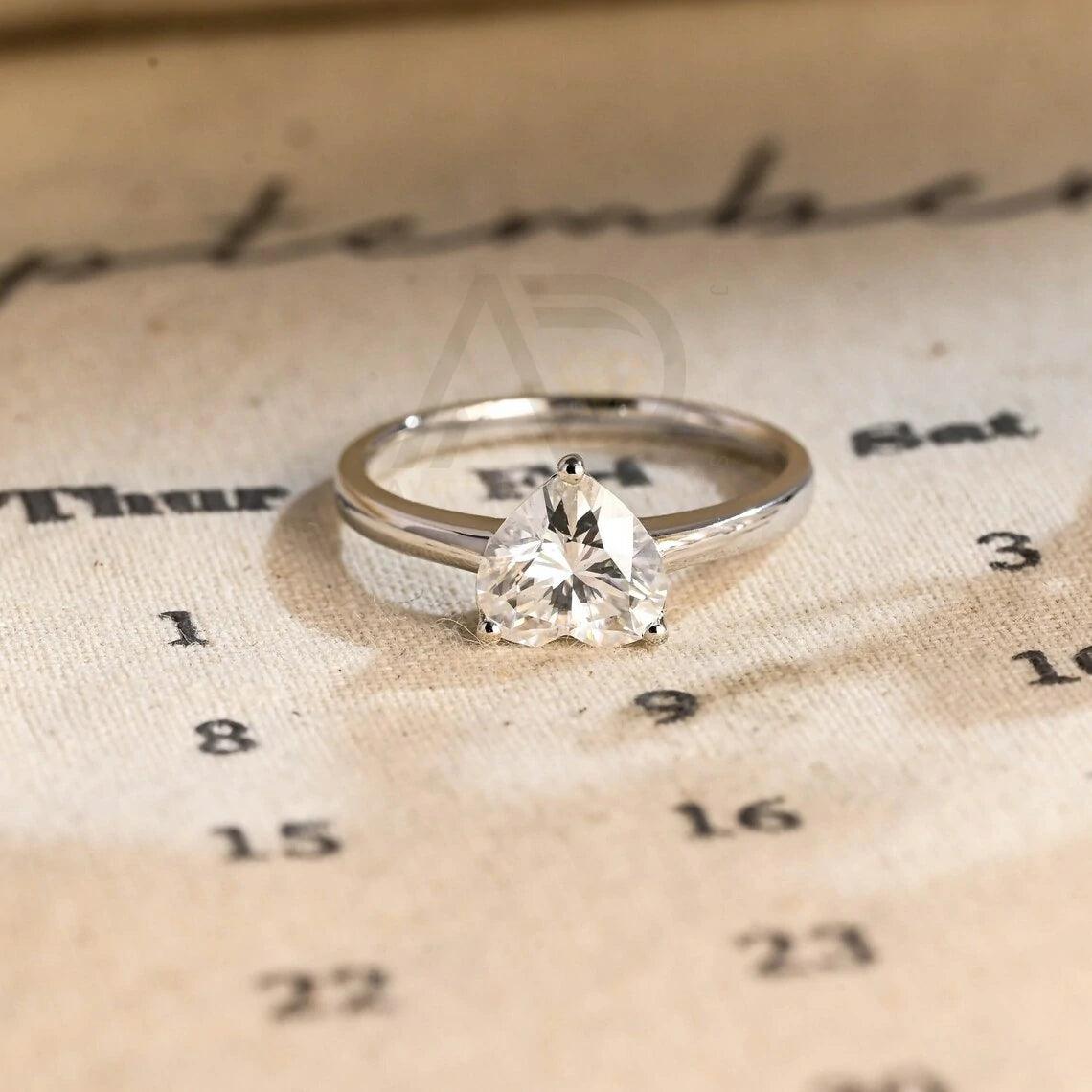 Solitaire heart moissanite engagement ring, Solid gold low profile heart-shaped minimalist wedding ring, Anniversary ring gifts for women, Heart moissanite ring, Minimalist wedding band, Anniversary gifts, Bridal jewelry, Heart-shaped engagement ring.