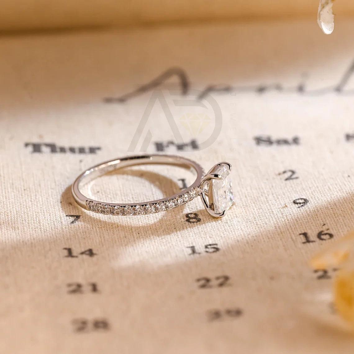 Solid gold radiant moissanite engagement ring, Pave set solitaire radiant wedding ring, Anniversary ring gifts for wife, Rectangle gold ring, Radiant moissanite ring, Solitaire wedding band, Anniversary gifts, Bridal jewelry, Rectangle gold engagement ring, Sparkling moissanite jewelry