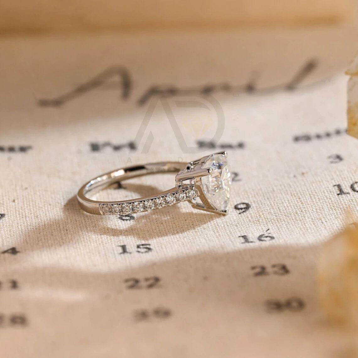 Pave Set Heart Moissanite Engagement Ring, Solid Gold Minimalist Heart Wedding Ring, Bridal Ring, Anniversary Ring Gifts for Women, Women's Moissanite Ring, Customizable Fine Jewelry, Unique Anniversary Gift, Luxurious Symbol of Love, Timeless Elegance, Romantic Anniversary Jewelry