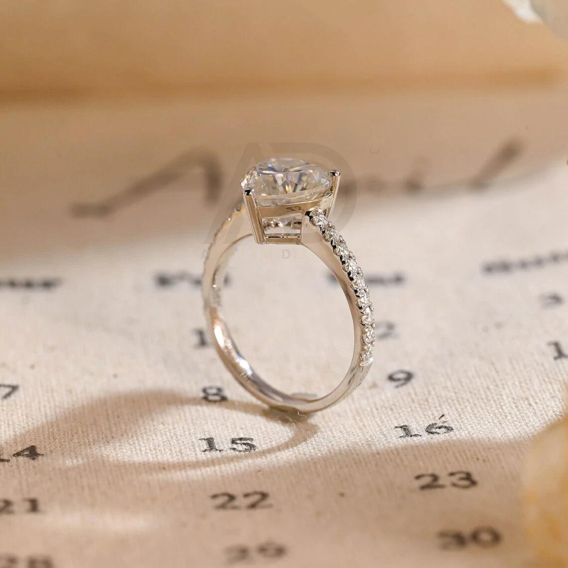 Pave Set Heart Moissanite Engagement Ring, Solid Gold Minimalist Heart Wedding Ring, Bridal Ring, Anniversary Ring Gifts for Women, Women's Moissanite Ring, Customizable Fine Jewelry, Unique Anniversary Gift, Luxurious Symbol of Love, Timeless Elegance, Romantic Anniversary Jewelry