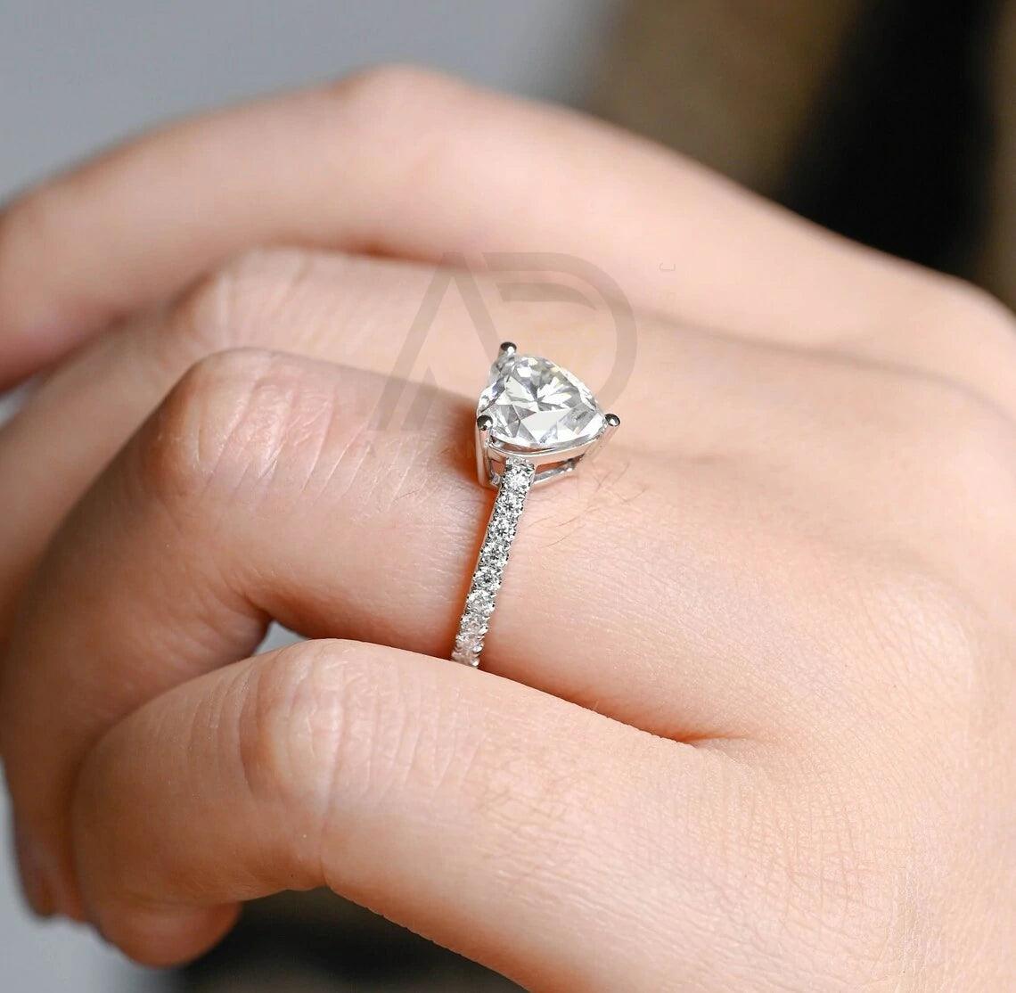 Pave Set Heart Moissanite Engagement Ring, Solid Gold Minimalist Heart Wedding Ring, Bridal Ring, Anniversary Ring Gifts for Women, Women's Moissanite Ring, Customizable Fine Jewelry, Unique Anniversary Gift, Luxurious Symbol of Love, Timeless Elegance, Romantic Anniversary Jewelry