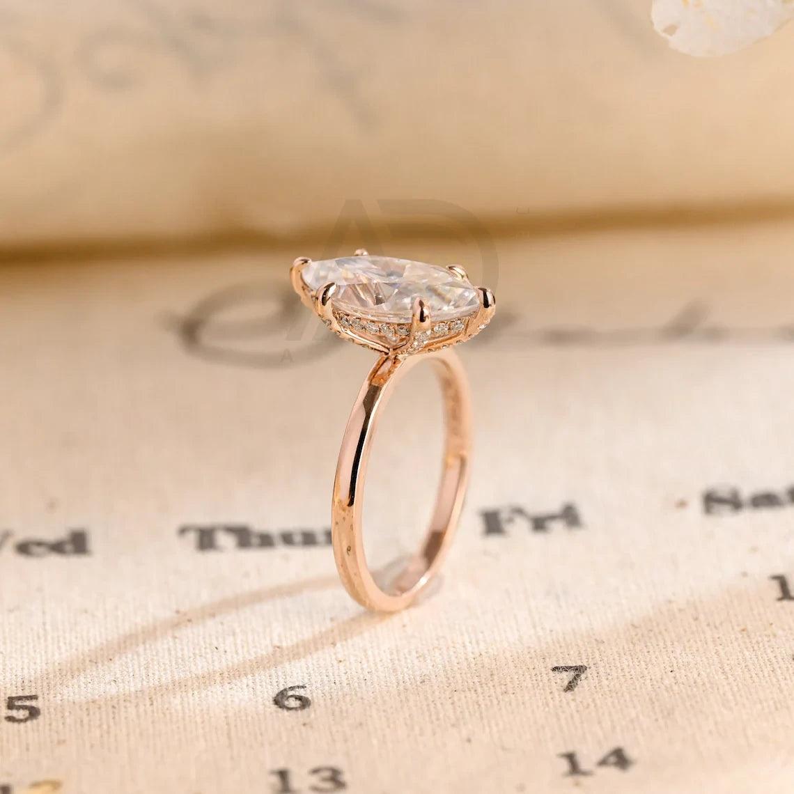 Hidden-halo/prong halo marquise moissanite engagement ring, Real solid gold solitaire marquise ring, Wedding ring for women, Anniversary gifts for wife, Marquise moissanite ring, Hidden-halo engagement ring, Prong halo moissanite ring, Solitaire wedding band, Solid gold anniversary ring, Women's jewelry, Marquise cut moissanite, Anniversary jewelry, Hidden-halo wedding ring, Real gold engagement ring, Marquise solitaire ring