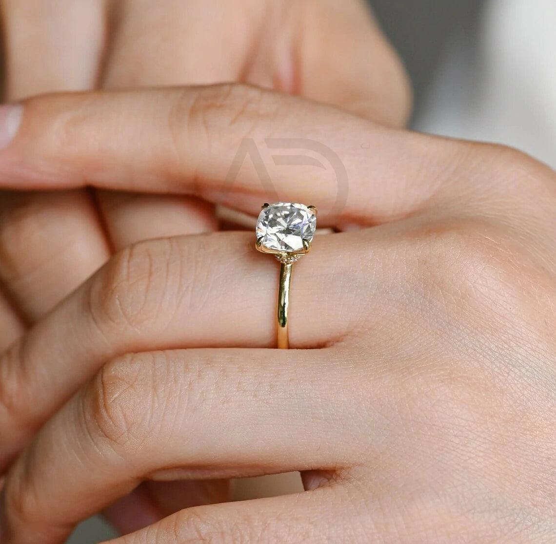 Floral Hidden-Halo Cushion Moissanite Engagement Ring, 4 Prongs Solid Gold Cushion Wedding Ring Gifts, Solitaire Anniversary Rings for Wife, Moissanite Engagement Ring, Hidden-Halo Cushion Ring, Solid Gold Wedding Ring, Anniversary Gift, Solitaire Moissanite Ring, Cushion Cut Ring, Floral Engagement Ring, Wedding Ring Gifts, Anniversary Rings for Wife, Prong Set Moissanite Ring, Gold Anniversary Ring, Handcrafted Wedding Ring