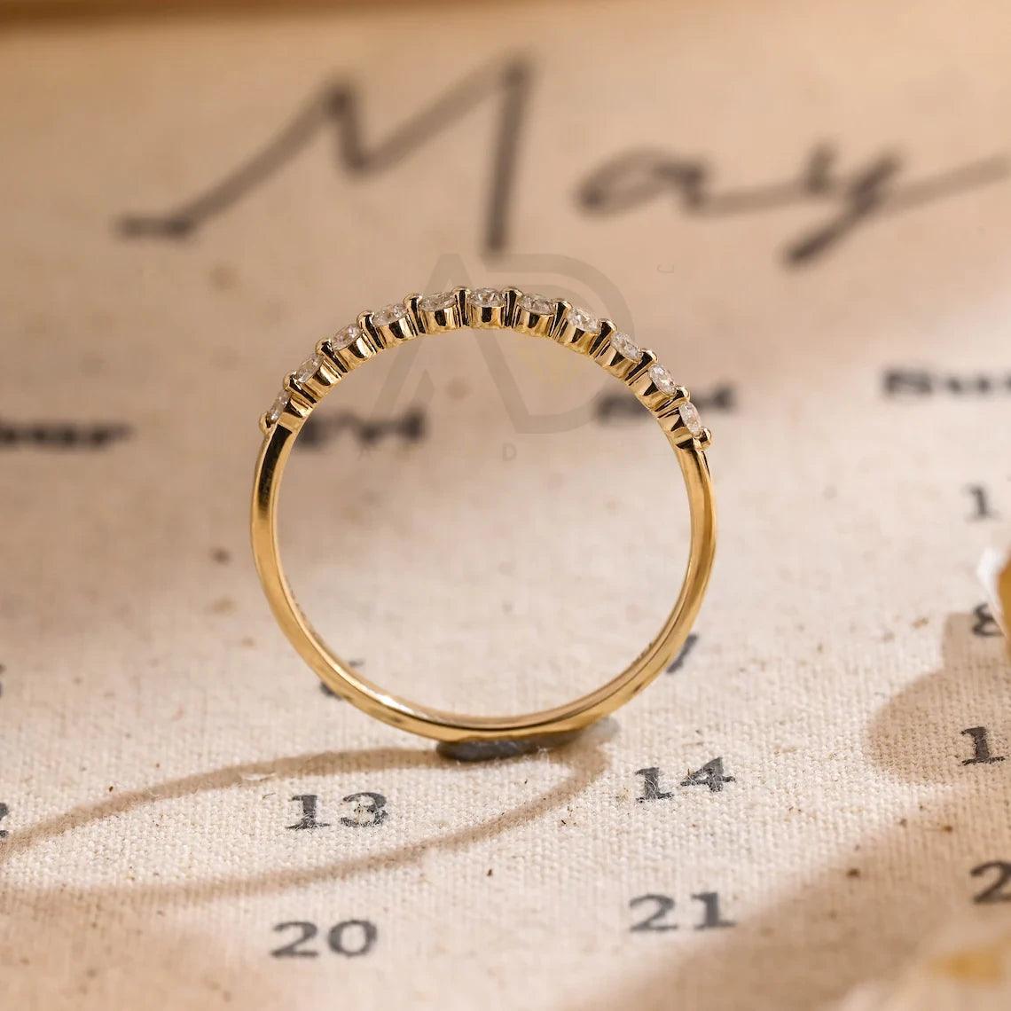 Round moissanite wedding band, Solid gold moissanite bridal band, Half-eternity moissanite matching band diamond ring, Anniversary gifts, Sparkling moissanite band, Half-eternity wedding band, Bridal jewelry, Customizable anniversary ring, Handcrafted moissanite band, Gold anniversary ring